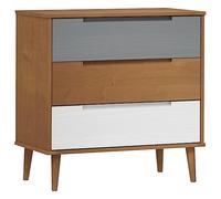 MOLDE Brown Drawer Cabinet Solid Pine Wood with UV Coating 80 x 40 x 80 cm Storage Space Chest of Drawers for Bedroom Living Room Hallway Shelf Organiser