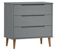 MOLDE Grey Drawer Cabinet Solid Pine Wood 80 x 40 x 80 cm with UV Coating 3 Spacious Drawers Space Saving for Bedroom Living Room Hallway