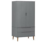 MOLDE Wardrobe Grey Solid Pine Wood 90 x 55 x 175 cm with Drawers and Clothes Rail Storage Space for Bedroom and Dressing Room Modern and Compact