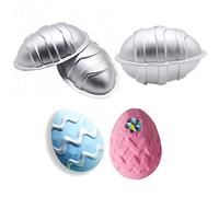MoldFun 3D Easter Egg Aluminum Bath Bomb Soap Mold for DIY Homemade Bath Fizzies Also As Chocolate Mousse Cake Cupcake Mold (Set of 2, 4 Pieces)