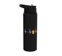 Moldova Flag Heartbeat EKG Pulse Heart Moldovan Pride Stainless Steel Insulated Water Bottle