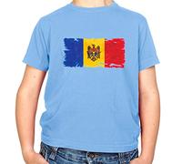Moldova Grunge Style Flag - Childrens/Kids Crewneck T-Shirt - Light Blue - L (9-11 Years)
