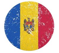Moldova Vintage Flag Wooden Puzzle Letter on Back Circular Easy Jigsaw Puzzles for Elderly Birthday Gift Family Game