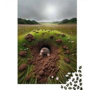 Mole Hole in Grass Field 1000-Piece Puzzle for Adults, 38x26cm/1000pcs; for An Enjoyable Break at The Table; White Cardboard for Cleaner Sorting