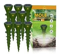 Mole Repellent for Lawns Gopher Screw Repeller Solar Powered Outdoor Groundhog Deterrent Vibration Stakes - Quiet Get Rid of Snake Vole Armadillo - No Poison Kill Traps (Green 8pack)