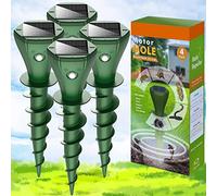 Mole Repellent Solar Powered, 4 Pack Solar Powered Mole Repellent, Groundhog Repellent for Outside, IP65 Waterproof Ultrasonic Vole Repeller Outdoor, Mole, Skunk Deterrent for Yard, Lawns, Garden
