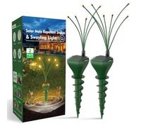 Mole Repellent with Lights Solar Powered 2 Pack - Deterrent Stake with Lights, Sonic Spikes Get Rid for Voles, Snake, Groundhog, Gopher - Repellent for Lawns, Garden & Yard