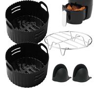 Moleath 2L Air Fryer Silicone Liners for COSORI Salter Tower Midea Belaco & Daewoo Air Fryers, 2Liter Reusable Replacement Airfryer Accessories, Baking Kitchen Gadgets with Round Steam Rack, 4Pack
