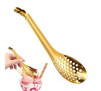 Molecular Sfnerification Spoon - Perforated Spoon in Gold or Silver Stainless Steel, Slotted Spoon for Caviar and Gastronomy | Manual Kitchen Tool for Chef, Elegant Spoon