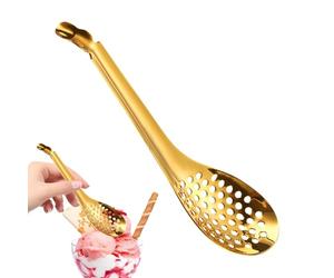 Molecular Sfnerification Spoon - Perforated Spoon in Gold or Silver Stainless Steel, Slotted Spoon for Caviar and Gastronomy | Manual Kitchen Tool for Chef, Elegant Spoon