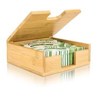 MOLEDINO Napkin Holder Bamboo with Lid for 33 x 33 cm Napkins, Outdoor Flat Serviette Holder for Table, Square Paper Towel Tray for Restaurant Kitchen Bar