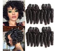 Molefi Brazilian Funmi Curly Hair 4 Bundles Human Hair Short Curly Spiral Curl 8 Inch 50g/Piece #1B (8" 8" 8" 8" 8" 8" 8" 8" 8" 8") Black