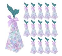 MOLENCO 15 Pcs Mermaid Themed Candy Boxes, Triangular Cone Mermaid Tail Party Favor Treat Boxes, Mermaids Goodie Bags for Presents, Candy, Cookies