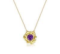 Molenia 14K Gold Plated 925 Sterling Silver Rose Petal Birthstone Necklace Pendant and Chain 18"+2" Dainty Jewelry for Women Wife Girlfriend Mother, Sterling Silver, Cubic Zirconia