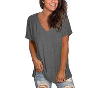 MOLERANI Plain T Shirts for Women V Neck Short Sleeve Loose Fit Tops Grey S