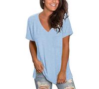 MOLERANI Plain T Shirts for Women V Neck Summer Tshirts Short Sleeve Lightweight Tees Sky Blue M
