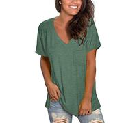 MOLERANI Plain V Neck Tshirts for Women Summer Short Sleeve Tops Comfy Blouse Green S