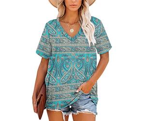 MOLERANI T Shirt for Ladies Casual Summer Tops Short Sleeve Tunics (Boho Floral Green,S)