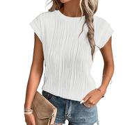 MOLERANI T Shirts for Women - Short Sleeve Ladies Tops Round Neck Blouses Tees Solid Summer Knit T-Shirts White S