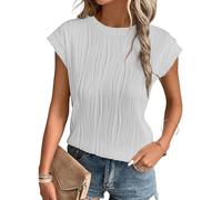 MOLERANI T Shirts for Women - Short Sleeve Ladies Tops Round Neck Blouses Tees Solid Summer Knit T-Shirts Light Gray XL