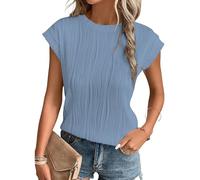 MOLERANI T Shirts for Women - Short Sleeve Ladies Tops Round Neck Blouses Tees Solid Summer Knit T-Shirts Sky Blue 2XL