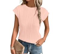 MOLERANI T Shirts for Women - Short Sleeve Ladies Tops Round Neck Blouses Tees Solid Summer Knit T-Shirts Light Pink 2XL