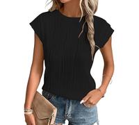MOLERANI T Shirts for Women - Short Sleeve Ladies Tops Round Neck Blouses Tees Solid Summer Knit T-Shirts Black M
