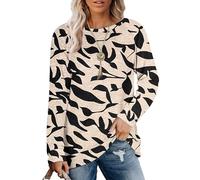 MOLERANI Women Long Sleeve Round Neck Tunic Tops Sweatshirts Apricot Black Leaf L
