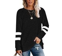 MOLERANI Women Solid Plains Crewneck Sweatshirts Color Block Long Sleeve Sweaters Tunic Tops 2XL Black