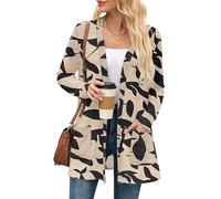 MOLERANI Women's Cardigan Lightweight Long Sleeve Open Front Cardigans for Women UK V Neck Casual Ladies Cardigans with Pockets Apricot Black Leaf XL