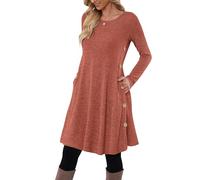 MOLERANI Women's Casual Long Sleeve Dress Tunic Dress Side Button Jumper Dresses with Pockets Brick Red Size XXL