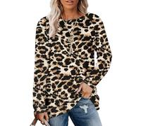MOLERANI Women's Long Sleeve Round Neck Casual T Shirts Blouses Sweatshirts Tunic Tops BN BK Leopard XL
