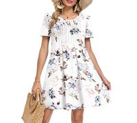 MOLERANI Women's Round Neck Short Sleeve Midi Dress Flower White M