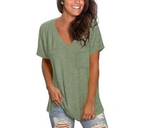 MOLERANI Women's Short Sleeve V-Neck Shirts Loose Casual Tee Summer Tops with Pocket (M, Olive)
