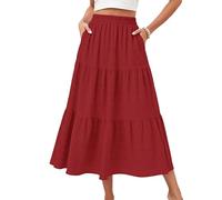 MOLERANI Women's Skirts Elegant Long Skirt Smock Layered Tiered Maxi Skirt A Line Skirts with Pockets Red S