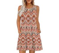 MOLERANI Women's Summer Boho Dress - Round Neck Floral Beach Sundress Casual Sleeveless Dress Light Swing Tank Dress with Pockets Bohemian Red S