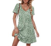 MOLERANI Womens Summer Dresses - Short Sleeve V Neck Midi Dresss for Women with Pockets Olive Green L