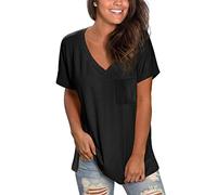 MOLERANI Womens T Shirts Short Sleeve V Neck Loose Summer Tees Basic Tops S Black