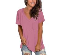 MOLERANI Womens T Shirts Short Sleeve V Neck Loose Summer Tees Basic Tops with Pocket Light Pink M