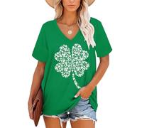 MOLERANI Womens Tops Women Short Sleeve V Neck Striped Summer T Shirts Casual Loose Tee Four Leaf Clover Size 14-16