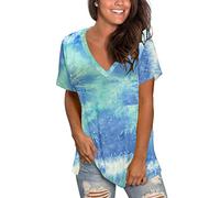 MOLERANI Womens Tshirts Plus Size Loose Fit Short Sleeve Tops Dyed Blue Green White 3XL