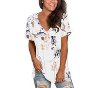 MOLERANI Womens V Neck Tshirts Plus Size Loose Fit Short Sleeve Tops Floral White 3XL