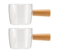 MOLERRI 2PCS Transparent Glass Creamer with Wooden Handle, Mini Coffee Milk Creamer Pitcher. 100Ml