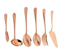 MOLERRI 6-Piece Serving Flatware Silverware Set, Serving Utensil Set,Include Cake Server, Slotted Serving Spoon Rose Gold