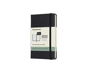 Moleskine 12 Monate Wochenkalender Deutsch 2022, Pocket/A6, 1 Wo = 2 Seiten, Horizontal, Gebunden, Schwarz