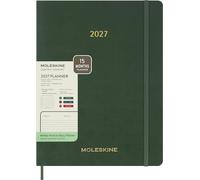 Moleskine Weekly Diary 2026-2027, Soft Cover 15 Month Vertical Essential Planner with Daily Time Slots, XXL Size 23.5x28.14 Cm, Myrtle Green