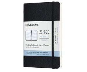 Moleskine 18 Months Agenda Monthly 2019/2020, Academic Diary with Soft Cover and Elastic Closure, Black Colour, Pocket 9 x 14 cm, 128 Pages