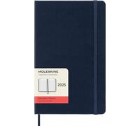 Moleskine Daily Planner, 12-Month Daily Agenda 2025, Hard Cover and Elastic Closure, Sapphire Blue Color, Large Format 13x21 cm