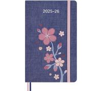 Moleskine Agenda 2025-2026 Sakura, 18-Month Weekly Planner, Hard Cover and Elastic Closure, Planner with Greeting Card and Themed Stickers, Large Size 13 x 21 cm