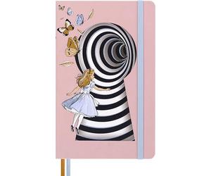 Moleskine Alice’s Adventures in Wonderland Ruled Notebook, Fabric Hard Cover with Elastic Closure, with Two Bookmarks and Themed Stickers, Alice, Large Size 13 x 21 cm